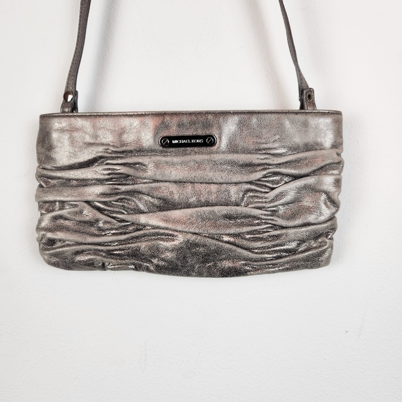 Michael Kors Gray Ruched Distressed Leather Envelope Cross Body Shoulder Bag - Picture 3 of 10